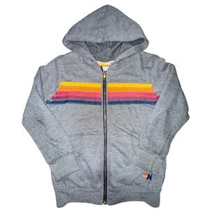 Aviator Nation Hoodie Sz 8 Gray Rainbow Stripe Zip Up Kids Retro Surf California